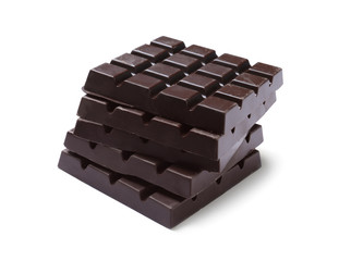 Delicious dark chocolate bars isolated on white