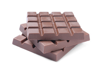 Delicious milk chocolate bars isolated on white