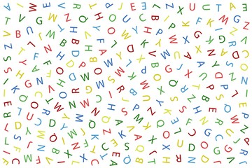 Letters. Abstract background. Seamless pattern. Cover design template, background, t-shirt, wrapping paper. Color letters on  white background. Isolated. Vector 