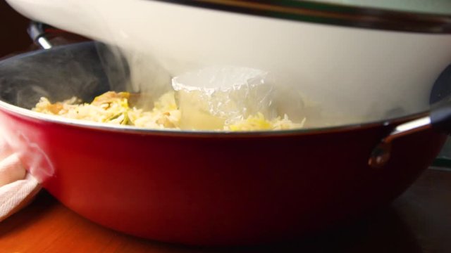 slow motion of smoke come out of the pan