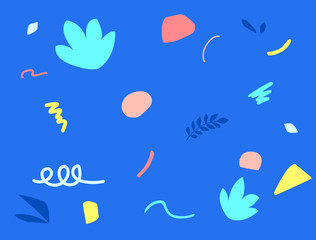 Various patterns on a blue background.