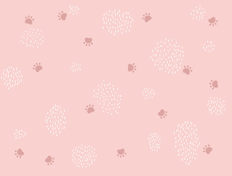 Cat footprints and white dots pattern on pink background.