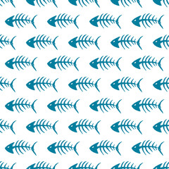 Fototapeta premium Fish bones Seamless pattern. Fish skeleton doodle, Hand drawn Cartoon Vector illustration