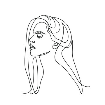 recommend clip art: Continuous line drawing of woman's face set and hairstyles. Portrait of a Beautiful Woman's face. Concept of Skin Beauty Care for young female models. Fashion beauty model with a white background