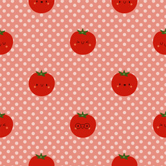 Kawaii Cartoon Tomatoes. Colored Patterns 