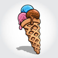 Ice Cream Cartoon Illustration. Choose ice cream type, customize the ice cream flavor. Vector illustration ice cream cone  isolated on white background. 