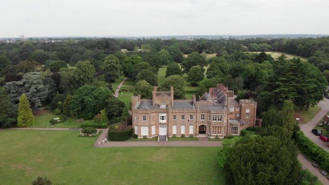 Aerial view flying away from Nonsuch Mansion