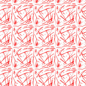 Pattern Seamless Grunge Vector With Red Ornament. Art Illustration Modern