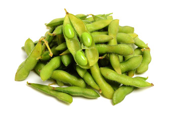 Edamame, boiled green soy beans, famousjapanese food  on white background 