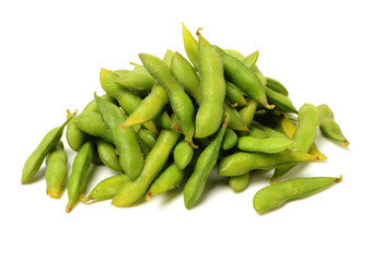 Edamame, boiled green soy beans, famousjapanese food  on white background 