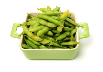 Edamame, boiled green soy beans, famousjapanese food  on white background 