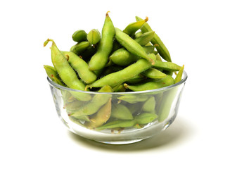 Edamame, boiled green soy beans, famousjapanese food  on white background 