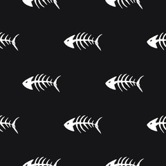 Fish bones Seamless pattern. Fish skeleton doodle, Hand drawn Cartoon Vector illustration