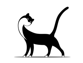 Standing graceful cat drawn in black and white style