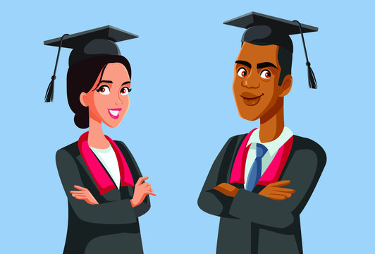 Two Graduate Students in Robes Vector Characters