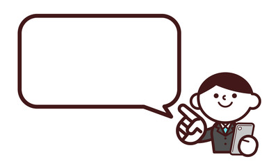 スマートフォン　ビジネス　スーツ　上半身　男性　フキダシ

