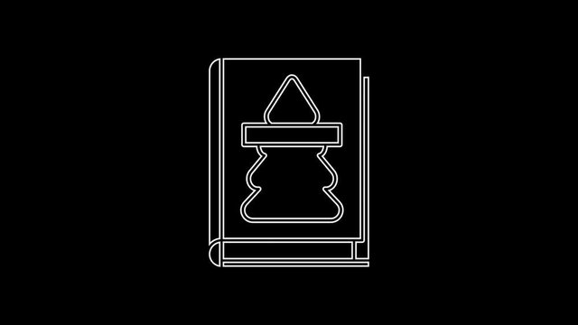White line Christmas book cover or flyer template icon isolated on black background. Merry Christmas and Happy New Year. 4K Video motion graphic animation