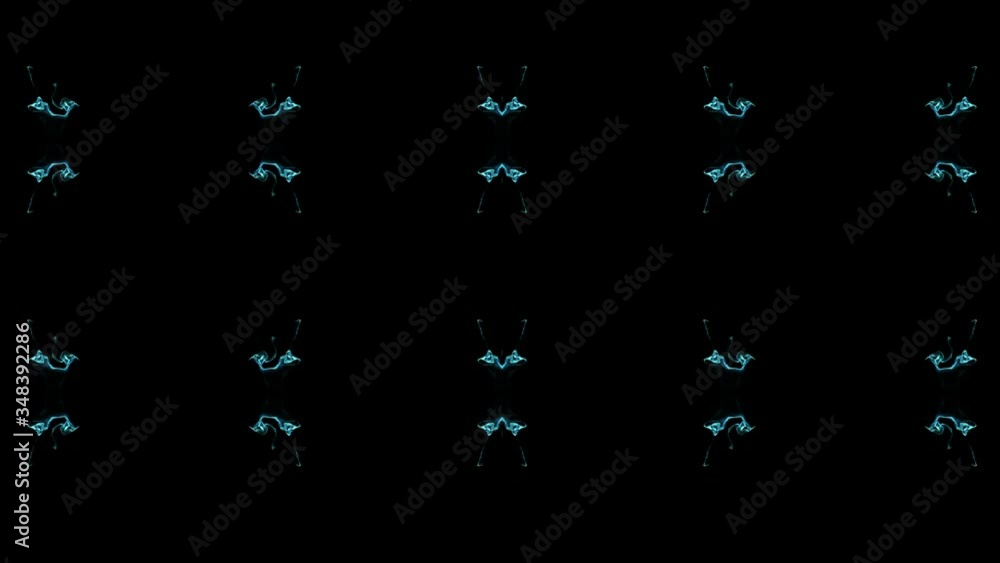 Poster ink kaleidoscopic effect of glow blue particles on black background with luma matte as alpha channel