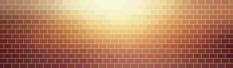 Brick wall is brightly lit from above. Yellow orange brown geometric textured background.