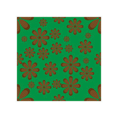 Seamless vector illustration of brown flower flat design mandala style on green background, pattern for making printing paper work or textile artwork