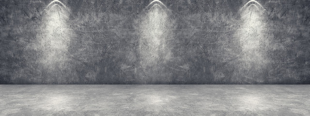 Empty space room of Plaster concrete wall grunge texture background with spotlight.