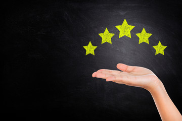 Customer Feedback, Experience and Satisfaction Concept : Hand showing and giving best service...