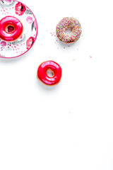 food design with donat set on white table background top view mockup