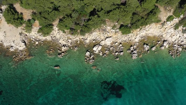 Beautiful Turquoise Seashore, Island of Rab in Croatia - Aerial Top Down View