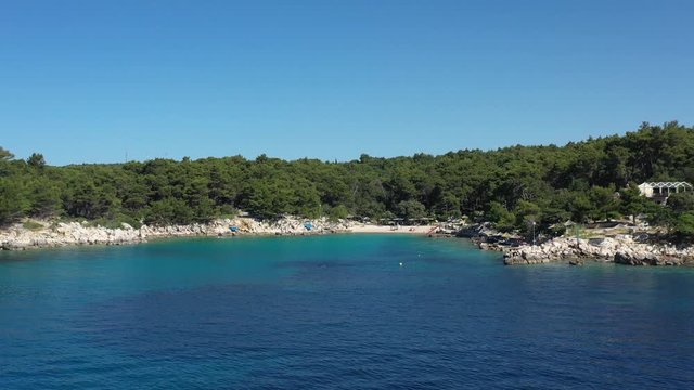 Beautiful FKK Kandarola Beach Rab with Turquoise Sea, Island of Rab in Croatia - Aerial View