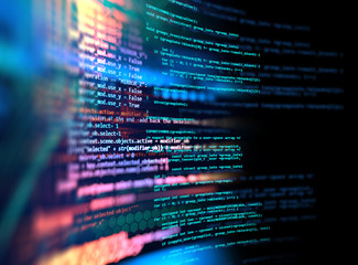 Programming code abstract technology background of software developer and  Computer script - obrazy, fototapety, plakaty