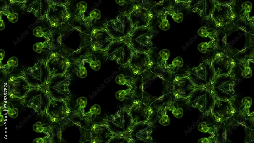 Aufkleber ink kaleidoscopic effect of glow green particles on black background with luma matte as alpha channe
