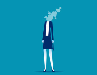 Businesswoman dissolves in smoke. Flat cartoon vector style design - obrazy, fototapety, plakaty