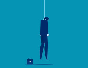 Strangled businessman hanged at rope. Depression concept.