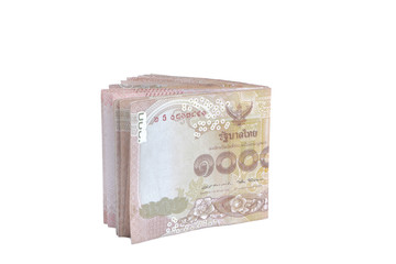 Roll up banknote 1000 baht thai, on white background, This has clipping path, Thai currency banknote of Thailand concepts