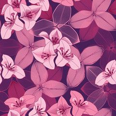 Colorful tropical abstract flowers vector seamless pattern