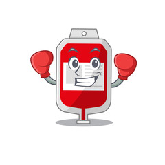 Mascot design of blood plastic bag as a sporty boxing athlete