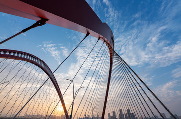 Cable stayed bridge at sunset
