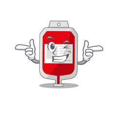 Cartoon design of blood plastic bag showing funny face with wink eye