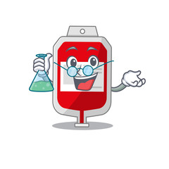 caricature character of blood plastic bag smart Professor working on a lab