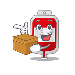 Fototapeta premium A cheerful blood plastic bag cartoon design concept having a box