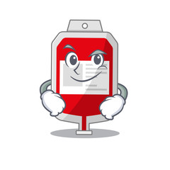 A cute arrogant caricature design of blood plastic bag having confident gesture