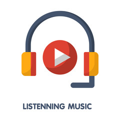 icon Listening music in flat style design  illustration on white background
