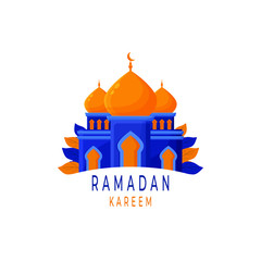 Ramadan Mubarak and Mosque Conceptual. Blue Clear Illustration Style
