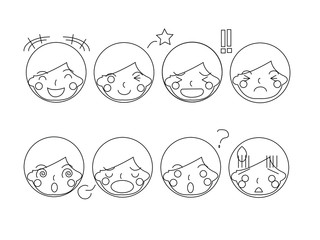 Set of vector geometric black and white simple smiley icons. Emoticons.