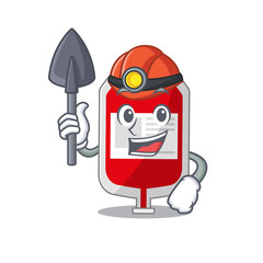A cartoon picture of blood plastic bag miner with tool and helmet
