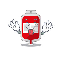 Funny blood plastic bag cartoon design with tongue out face