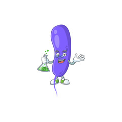 Cholerae smart Professor Cartoon character holding glass tube on the lab