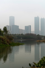 Fototapeta premium Lakeside modern office building in China