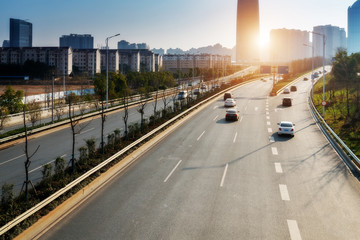 Highway and viaduct under the blue clouds