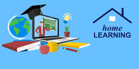 Home learning, E-learning, Online education at home, work from home. Vector illustration about learning